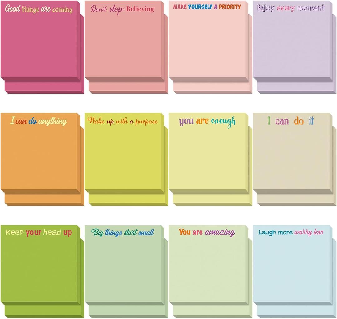 Yinder 24 Pcs Sticky Notes Gifts Bulk,Inspire,Macaron Colors | Back to School Supplies Motivational Sticky Notes Pad Employee Appreciation Gift for Teacher Coworker Office 3 x 3''