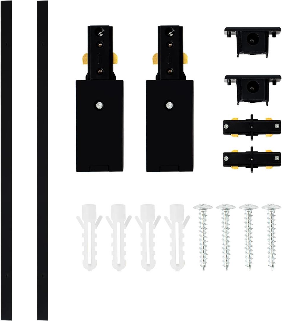 H Track Lighting Rails 6.6FT H Type Track Rails Kit with End Caps and Live End Feed Connector, Compatible with Single Circuit 120V H Style Track System and Heads, Black