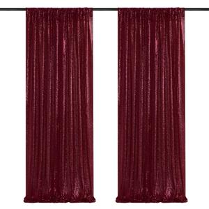 Burgundy Sequin Backdrop Curtains,2 Panels 2FTx8FT Burgundy Curtain Backdrop Glitter Party Decorations Background Drapes for Wedding Birthday Anniversary Graduation Photo Booth Decor