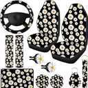 12 Pieces Daisy Flower Car Accessories Full Set Includes Daisy Car Seat Cover Steering Wheel Cup Holder Armrest Pad Decor