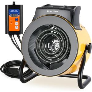 Greenhouse Heater with Digital Thermostat, 1500W Electric Outdoor Heater, Overheat Protection, Fast Heating, Waterproof for Grow Tent, Green House, Patio, Yellow