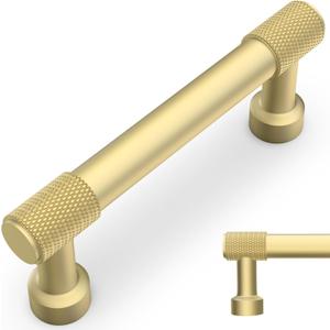 10 Pack 3Inch(76mm) Brushed Gold Kitchen Cabinet Handles Knurled Cabinet Pulls Gold Drawer Pulls Kitchen Hardware