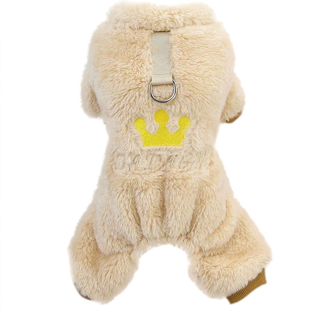 Dog Sweater Clothes Fleece Woolen Winter Warm Sweat Shirt 4 Legs Jumpsuit Pajamas Crown Princess Sweater for Small Dog Medium Cat Khaki XL (X-Large (Back length: 12.6 inches))
