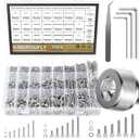 1504 Pieces Socket Head Cap Screws Nuts Washers Kit, Kindroufly M2 M3 M4 Screw Assortment Kit, Metric Screw Set, Bolts and Nuts, Machine Screws, 304 Stainless Steel, Fully Machine Thread, Silver