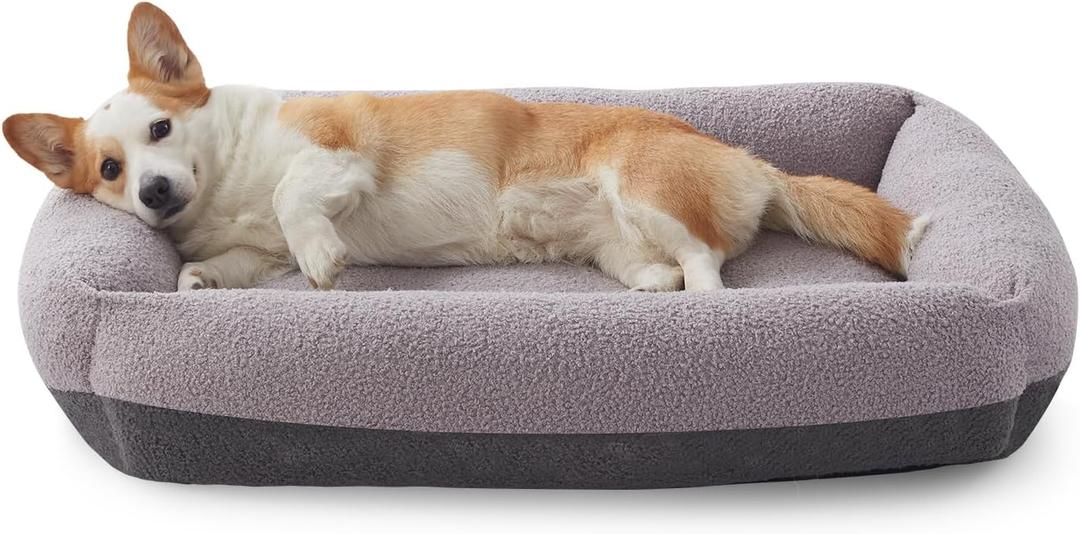 FURTIME Washable Dog Bed Medium Size Dogs, Rectangle Comfy Fluffy Small Dog Beds, Removable Zipper Cover Machine Wash, Soft Orthopedic Bed Durable Pet Cuddler with Anti-Slip Bottom, 25"x21"x7", Grey