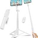 Selfie Stick Travel Tripod for Cell Phone with Remote Control and Phone Holder, Extendable Selfie Stick for iPhone, iPhone Tripod for Video Recording, 50 Inch, White