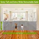 Reinforced 42" Extra Tall Pet Gate 155" Extra Wide Retractable Baby Gate with Support Rods - Prevent Crawling Under, Indoor/Outdoor Mesh Safety Gate Extra Wide Dog Gate Tall Baby Gates for Dogs, Gray