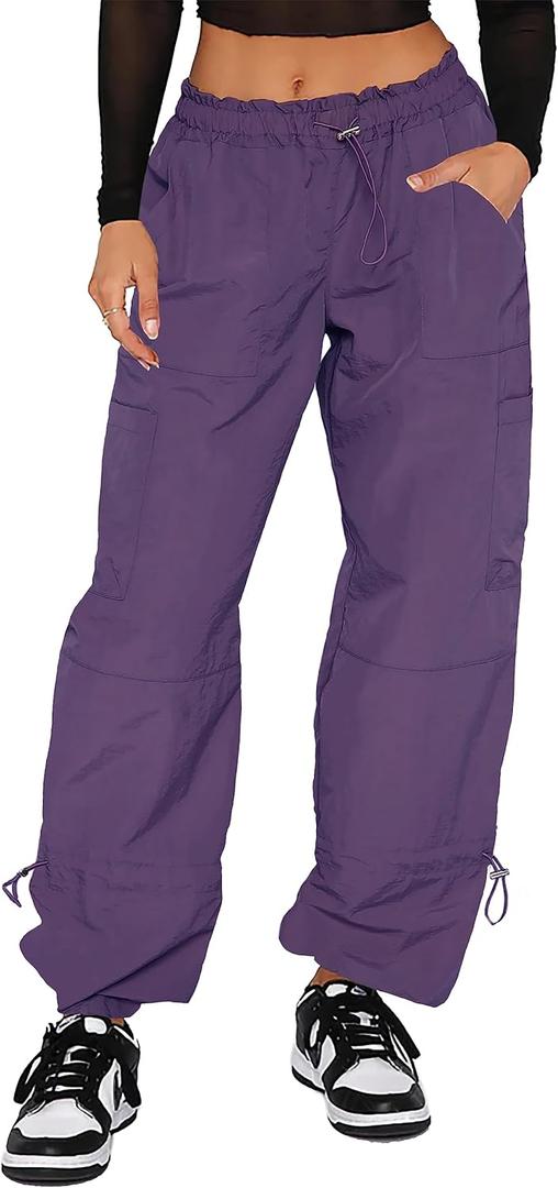 DISCIPBUSH Cargo Pants Women Baggy - Parachute Pants for Women, Rave Y2K Festival Outfits Purple XL