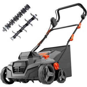 Cordless 15IN 2-in-1 Scarifier & Dethatcher Compatible with Dewalt 20v Battery (Tool Only), 12 Gal Collection Bag, Air Boost Technology, Quick Fold & 3 Adjustable Position, Walk-Behind for Lawn Care