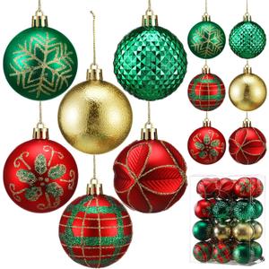 Syhood 24 Pcs Traditional Country Hanging Ball Ornaments Red Green and Gold Hanging Christmas Tree Balls 2.36 Inches Shatterproof Christmas Tree Ornaments Ball for Xmas Holiday Decor