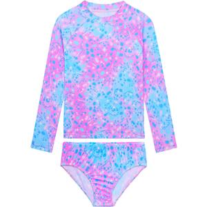 Girls Rash Guard Swimsuit Long Sleeve Two Pieces Bathing Suit | Tankini Swimwear with Briefs, Toddler Kids Design, Adorable Swimwear, UPF 50+ Sun Protection, Quick Dry