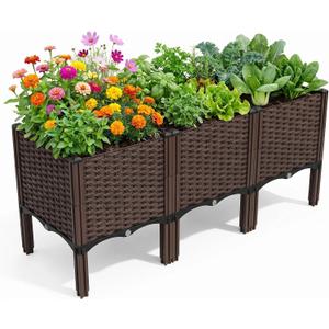 Outdoor Planter Raised Bed, Garden Terrace Balcony Planting Rack, Drainage Holes, Detachable, Modular Assembly, 300-lb Capacity, Durable, Ideal for Vegetables, Flowers, and Herbs(Deep-3)