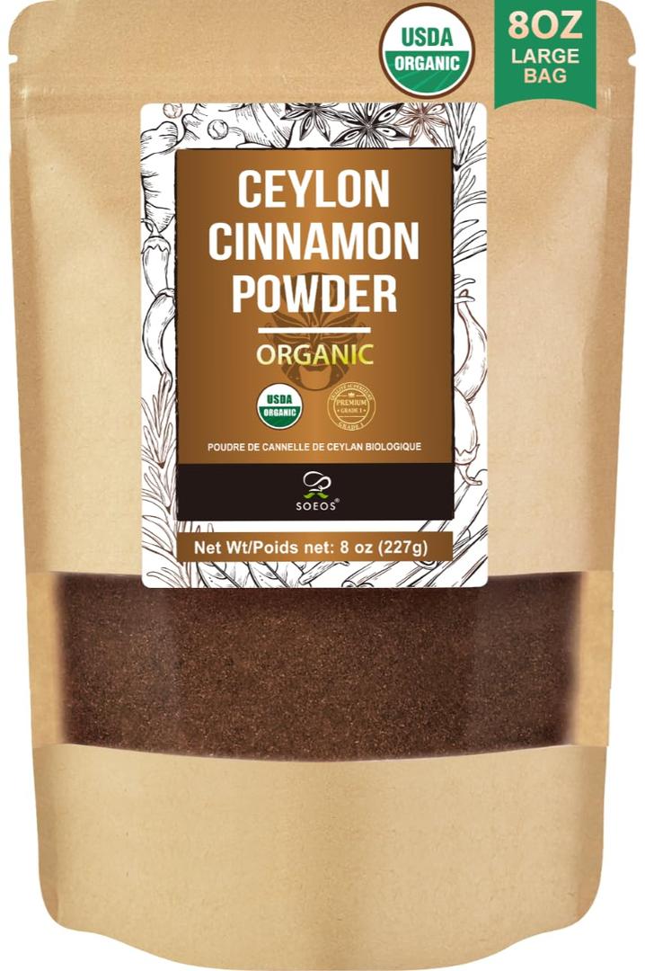 3 x Soeos Organic Ceylon Cinnamon Powder, 8oz (Pack of 1), Premium Ground Cinnamon, Non-GMO, Gluten-Free, Freshly Packed (EXP 01/06/28)