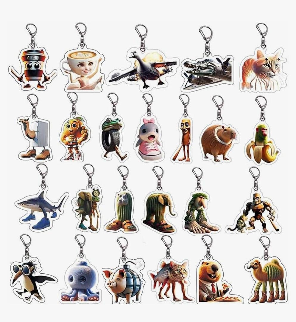 24 Pcs Italian Brainrot Tralalero Tralala Keychain Toys,Funny Animals Tun Tung Tung Sahur Plush,Brainrot Shark Figures Backpack Charm.2-3inch Party Favors Gifts birthday decorations Key chain