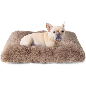 EHEYCIGA Fluffy Dog Crate Bed for Medium Dogs, Plush Faux Fur Crate Pad, Calming Anti Anxiety Medium Dog Bed for Crate, Washable Soft Warm Mat with Non-Slip Bottom, Camel (29.5 x 20)