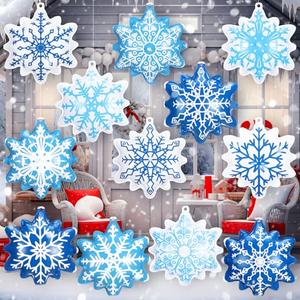 Jetec 12 Pcs Winter Inflatable Balls 12 Inch Light Up Giant Snowflake Inflatable Winter Decorations PVC Blow Up Large Hanging Ball Ornaments for Tree Porch Lawn Yard Outdoor Decor