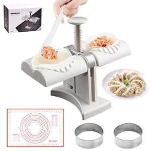 Sameme Household Double Head Automatic Dumpling Maker Mould,Dumpling Maker Press with Kneading Pad,2 Dough Pressing Tools and Spoon.Quick Dumplings Pierogi Maker for Home,Kitchen,Restaurant