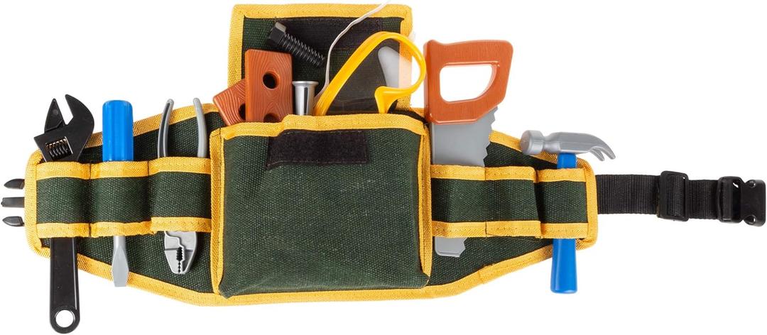 Hey!Play! Kids Tool Belt Set - Childrens Handyman Kit with 2 Belts, Saw, Hammer, Screwdriver, Wrench, Pliers, Safety Goggles, 20 Pcs