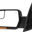 Driver Side Tow Mirror Compatible with 2004-2014 Ford F150, Side Mirror with Power Heated Turn Signal Puddle Light Manual Folding, Reflective Strip, Left, Driver Side Only