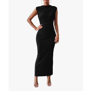 BTFBM Women's Ruched Bodycon Dress Summer Casual Sleeveless Back Slit Elegant Club Evening Party Cocktail Maxi Dresses, Medium