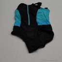 Tempt Me Women Athletic One Piece Swimsuit Zipper High Neck Bathing Suit Racerback Swimwear (Black Aqua Blue), Medium
