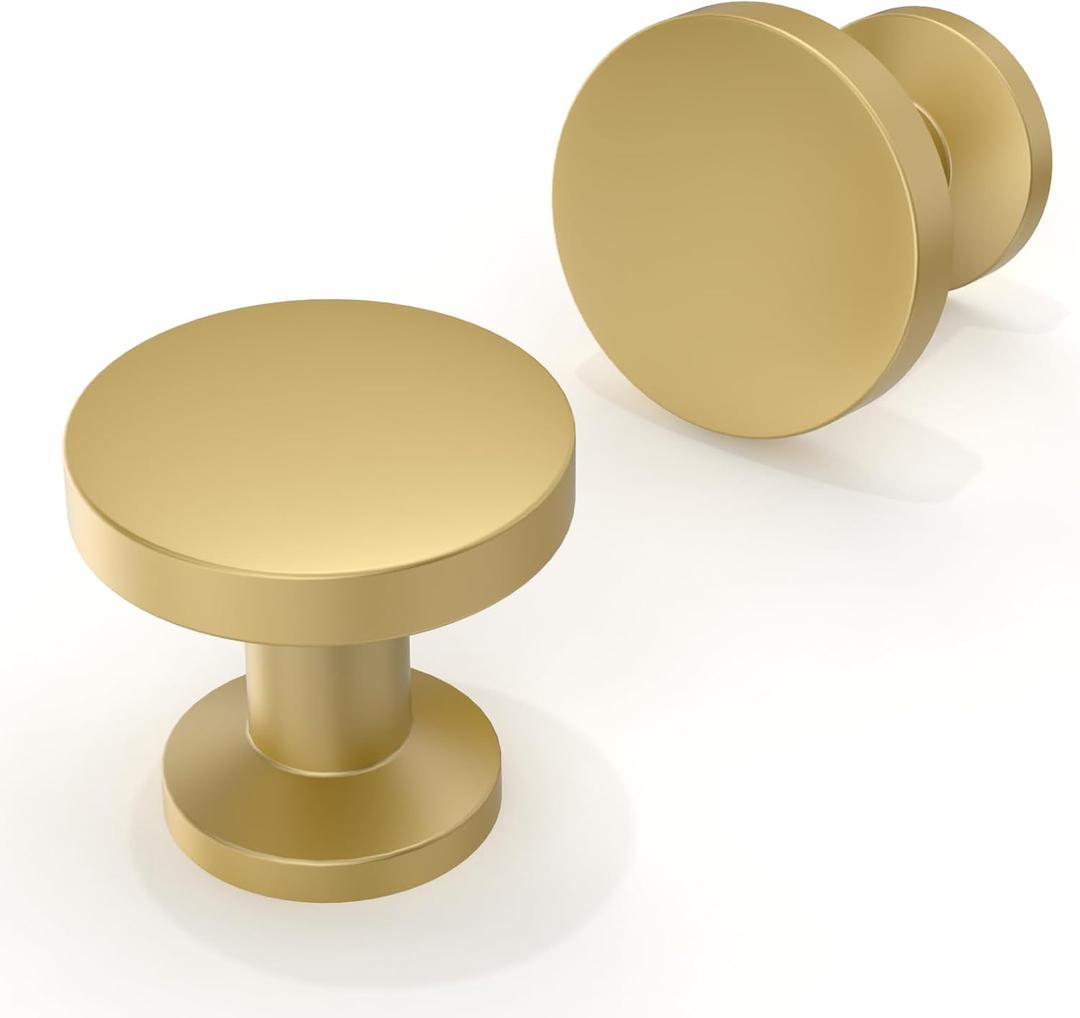10 Pack Brushed Gold Cabinet Knobs 1-1/5 Inch(30mm) Single Hole Cabinet Pulls Round Kitchen Cabinet Knobs Drawer Knobs