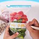 120 Pack Calendar Slider Quart Freezer Bags Reusable Food Storage Bags Slide Zipper Expandable Bottom Clear Plastic Freezer Bags With Write-On-Label For Food Storage (Blue)