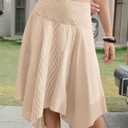 Tankaneo Womens Striped High Waisted Midi Skirt Summer Flowy Asymmetric Hem Casual A Line Skirts