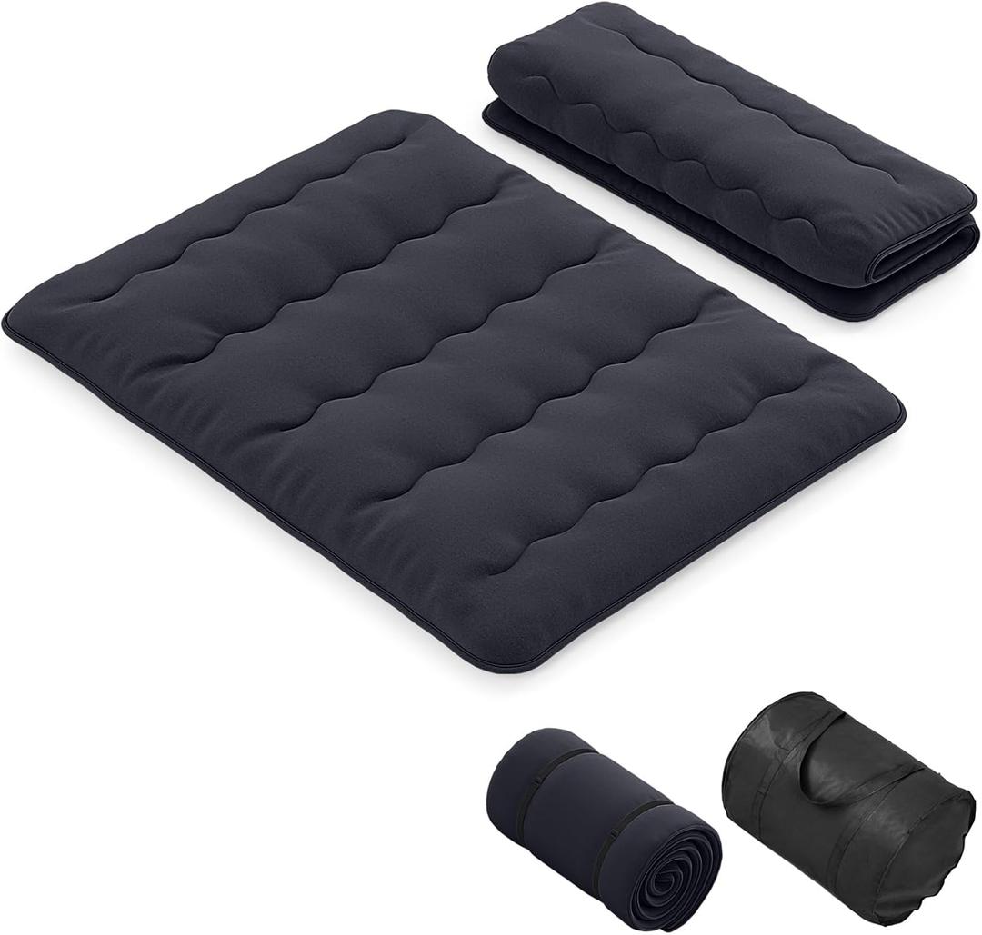 KOMFOTT Japanese Floor Mattress, 4 Inch Roll up Futon Mattress with Washable Cover & Storage Bag, Portable Camping Mattress, Foldable Mattress Tatami Mat, Sleeping Pad for Dorm (Black, Queen)