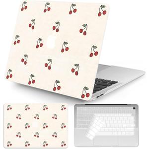 Seorsok Compatible with MacBook Air 13 Inch Case 2022 2021 2020-2018 Release A1932 A2179 M1 A2337 Touch ID,Cute Red Cherry Aesthetic Plastic Hard Case & Transparent Keyboard Cover,Marble Texture Beige