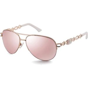 FONHCOO Aviator Sunglasses for Women Men Metal Frame UV400 Mirrored Sunglasses (Pink&white)