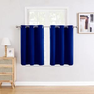 ChrisDowa Small Window Curtains for Kitchen and Bedroom - Grommet Short Thermal Insulated Room Darkening Curtains (2 Panels, Royal Blue, 42 x 36 Inch)