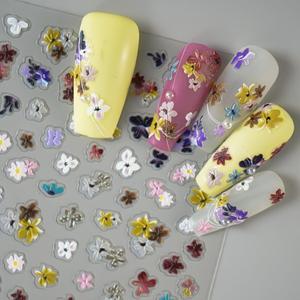 2 x 5D Embossed Flower Nail Stickers for Nail Art - Flower Nail Art Sticker Spring Floral Leaf Plant Nails Decals Self-Adhesive Nails Arts Supplies Manicure Summer Flowers Stickers for Nails Decoration (Style02)