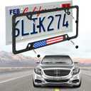 2 x Carbon Fiber License Plate Frames 2 Pack Aluminum Front & Rear Auto Car Tag Holder, with Mount Hardware, Screw Caps & Rattle Proof Pads(Carbon Pattern)