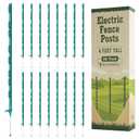 Houseables Electric Fence Posts, Step in Fence Post 4FT, Electric Fencing, Garden Stakes, Garden Poles, Kit for Wire, Deer, Livestock, Temporary, Fiberglass, Plastic, Green, Ground Rod, 4 Feet, 50 PK