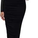 Lazysmile Long Sleeve Mesh Dresses for Women Mock Neck Ruched Bodycon Elegant Cocktail Club Party Wedding Guest Dress (Black, S)
