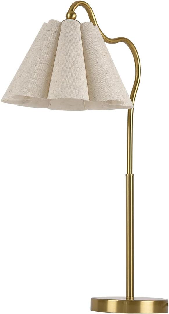 Table Lamp with Beige Pleated Linen Shade, Curved Gold Metal Base, E26 Socket 23" Tall Modern Bedside Desk Lamp for Bedroom, Living Room, Office Bulb Not Included