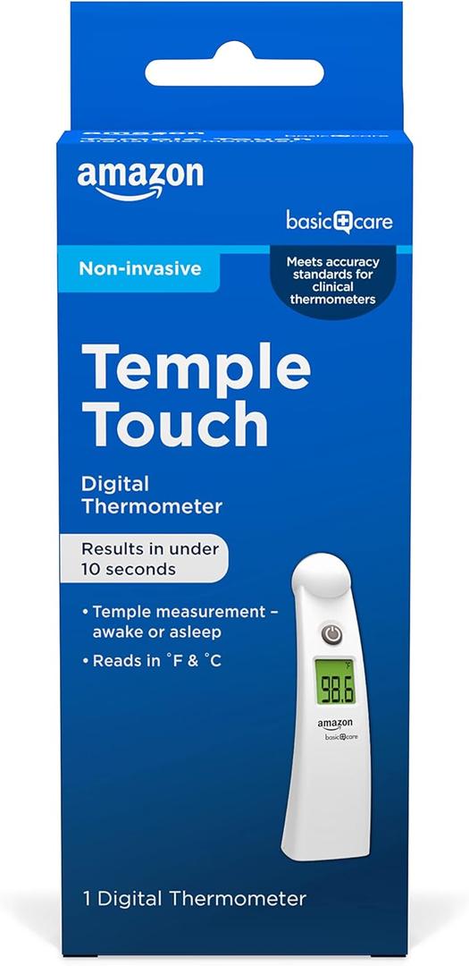 Amazon Basic Care Temple Touch Digital Thermometer, Instant Read, Easy to Use, Fast Accurate, White (Pack of 1)