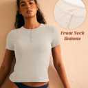 BAMBOO COOL Womens Henley T Shirts Short Sleeve Slim-Fit Tees Tops for Women Trendy Fashion Blouse (Large, Beige)