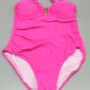 BMJL Women's Tummy Control Swimsuits Ruched Slimming One Piece Bathing Suit Deep V Neck Swimsuit (Large, Hot Pink039)