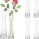Hewory Glass Bud Vases for Centerpieces Set of 6, Handmade Modern Clear Small Skinny Decorative Single Flower Vase, Minimalist Slim Floral Vase for Home Wedding Party Events Table Decor, 7.87"