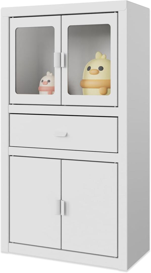 Mini Cabinet for Desk, Cute Small Locker for Girls, Metal Desktop Organizer with Drawer, Mini Cabinet for Miniature Display, Accessories Organizer for Desktop, White