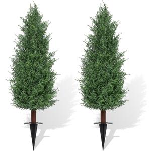 3FT Artificial Cedar Topiary Trees Set of 2, Realistic Fake Plants with Ground Spike, UV Resistant Faux Plants Indoor Artificial Plants Outdoor Fake Tree for Porch Garden Home Offices Décor