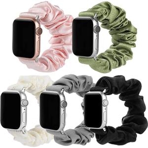5 Pack Scrunchie Band Compatible with Apple Watch Bands 38mm 40mm 41mm Women, Scrunchy Bracelet Strap for iWatch, Small