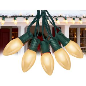 25 FT C9 Frosted Christmas Lights,Warm White Outdoor Light with 26 Bulbs(1 Spare), C9/ E17 Base,Old Fashioned Christmas Lights for Roofline, Yard, Garden, Wedding Decorations
