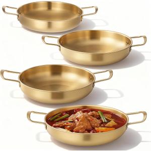 4 Pack Korean Ramen Noodle Pot, Stainless Steel Golden Stockpot with Handles Korean Cooking Pot Fast Heating Pot for Soup Noodles Pasta Home and Outdoor Use, Sizes 7.5", 8.3", 9", 10"