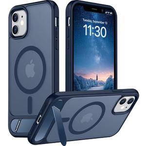 Temdan Magnetic Compatible with iPhone 11 Phone Case, [Built-in Invisible Kickstand][Compatible with MagSafe] [Military Grade Shockproof] Slim Translucent Matte Phone Case for iPhone 11 6.1" (Blue)