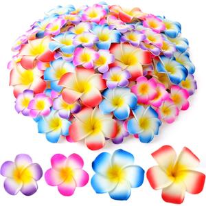 Crowye 160 Pcs Artificial Plumeria Flower Mixed Colors Hawaiian Foam Frangipani Petals 1.6", 2.4", 3.2" Cap Hair Hat Wreath Floral DIY Craft for Home Luau Beach Wedding Tropical Party Decoration