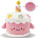 BOKUFLY Birthday Cake Stuffed Toy Cute Cake Plush Dessert Plush with Hidden Pocket Love You Forever Embroidery 8.6" for Kids Adults Home Desk Decor (Pink)