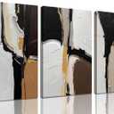 3Pcs Framed Black And White Neutral Abstract Canvas Wall Art Modern Minimalist Abstract Wall Decor Pictures Brown Black Posters Prints for Living Room Bedroom Office Home Decoration 16x24in